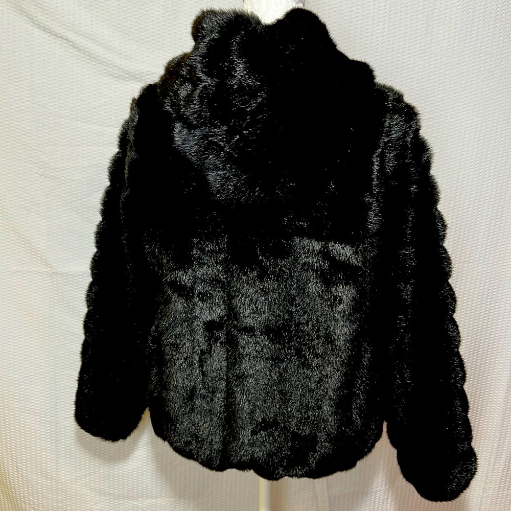 Rothschild Black Faux Fur Hooded Coat - Size Large  (14/16), Like New - Picture 2 of 7
